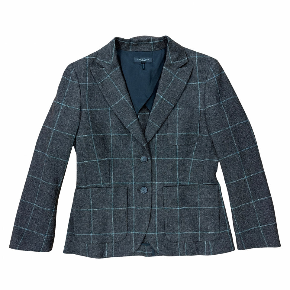RAG & BONE NANCY WOOL WINDOWPANE PLAID BLAZER SIZE 6