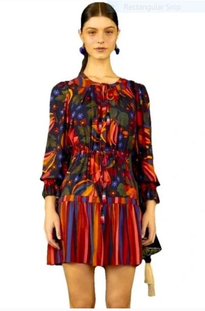 FARM RIO BLACK BANANA SKY MINI RUFFLE DRESS SIZE MEDIUM