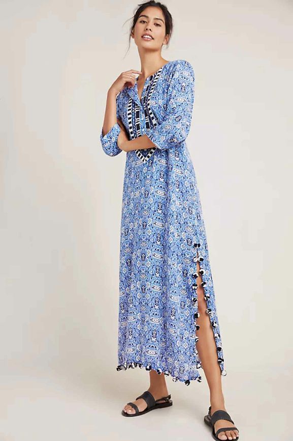 ROLLER RABBIT PRINT EMBRIDERY POM POM KAFTAN DRESS SIZE: XL