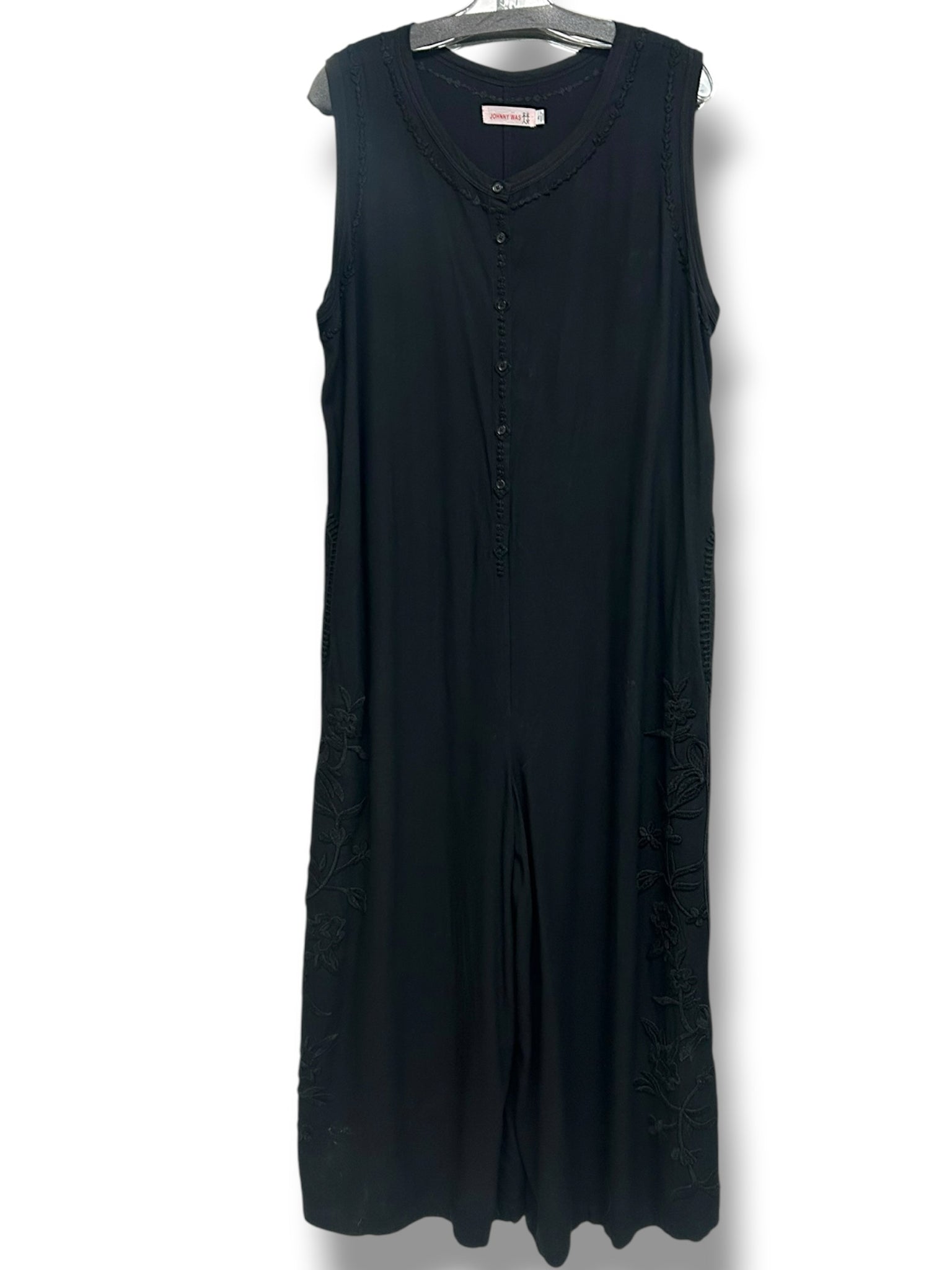 JOHNNY WAS HYTHE EMBROIDERED WIDE LEG BLACK JUMPSUIT SIZE LARGE PETITE