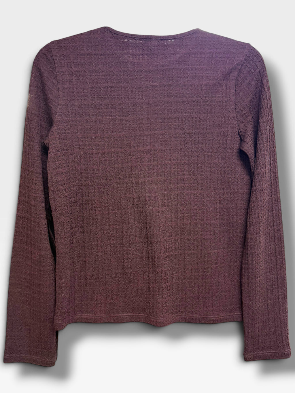 VINCE SHADOW GRID BROWN FIG WOOL BLEND KNIT LONG SLEEVE TOP SIZE SMALL