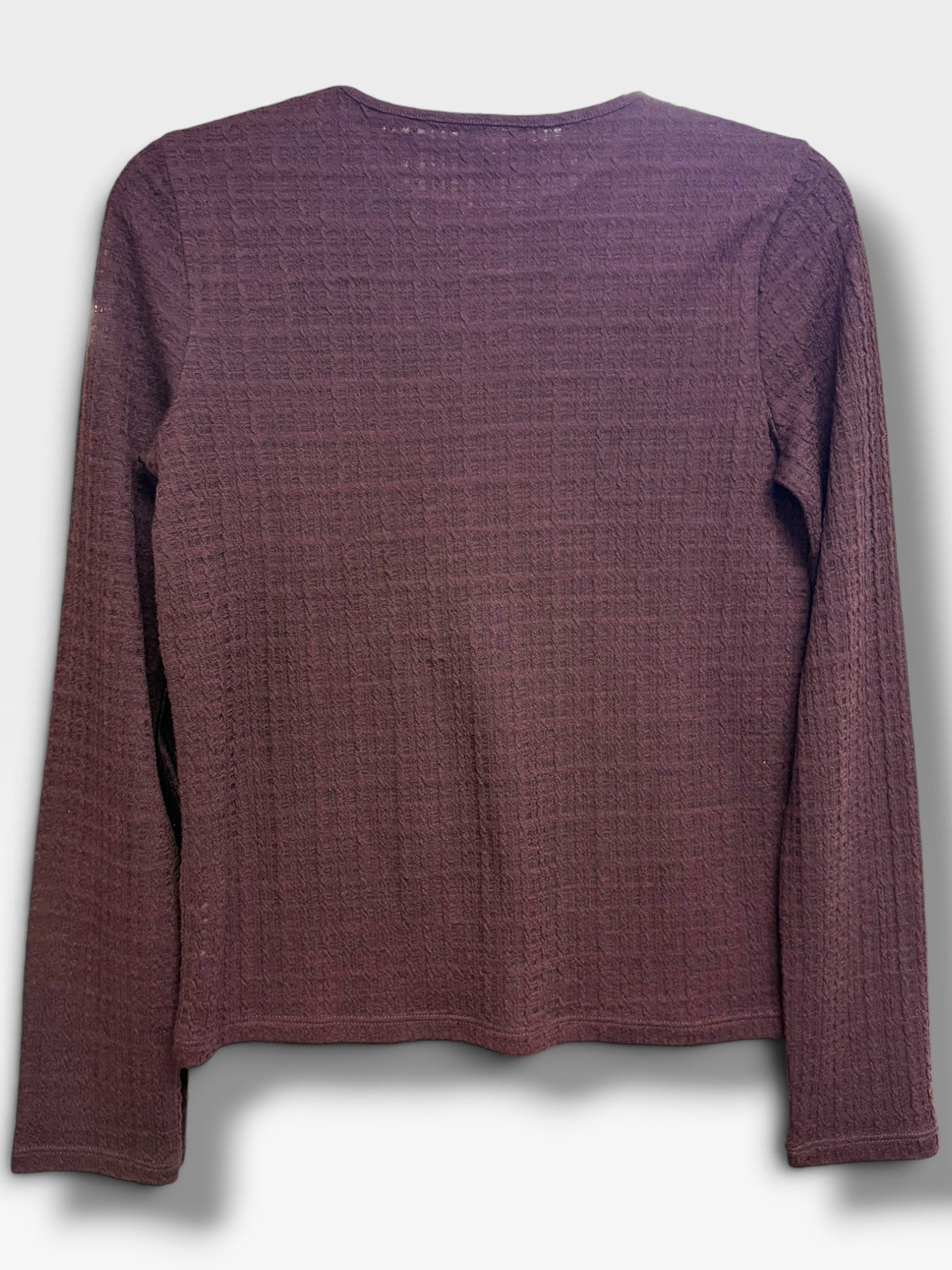 VINCE SHADOW GRID BROWN FIG WOOL BLEND KNIT LONG SLEEVE TOP SIZE SMALL