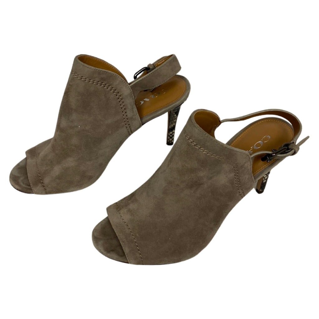 COACH BROWN KEARNEY SNAKE WRAP SUEDE OPEN TOE SANDALS SIZE 9