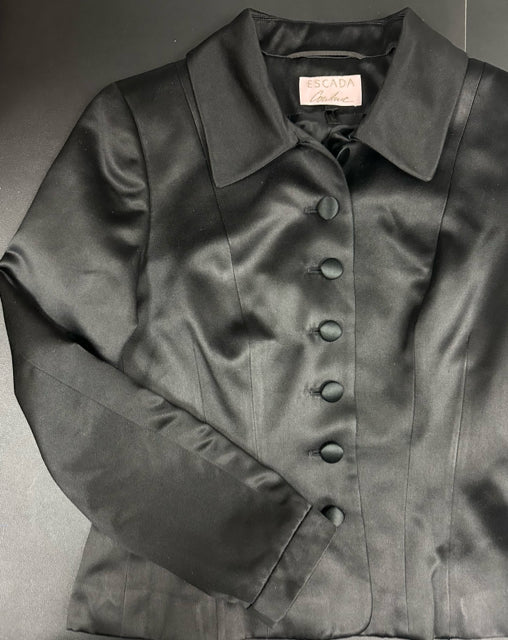 ESCADA COUTURE MINK FUR BLACK SATIN BLAZER JACKET 36