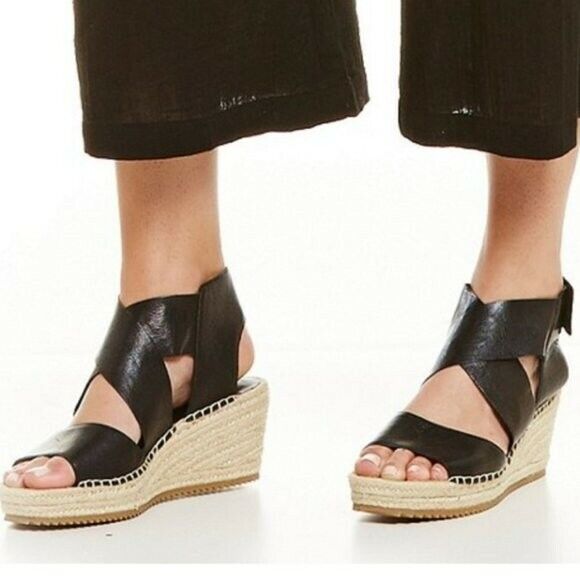 EILEEN FISHER WILLOW  ESPADRILLE 3" WEDGE BLACK 9