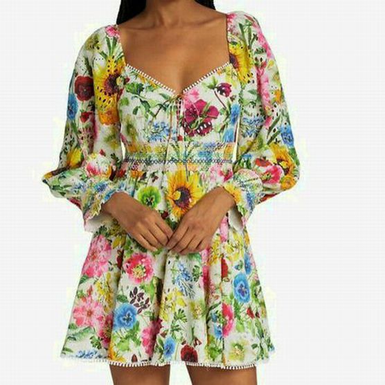 ALICE & OLIVIA CRAWFORD MINI DRESS IN SUNDAY STROLL MULTI SIZE: 6
