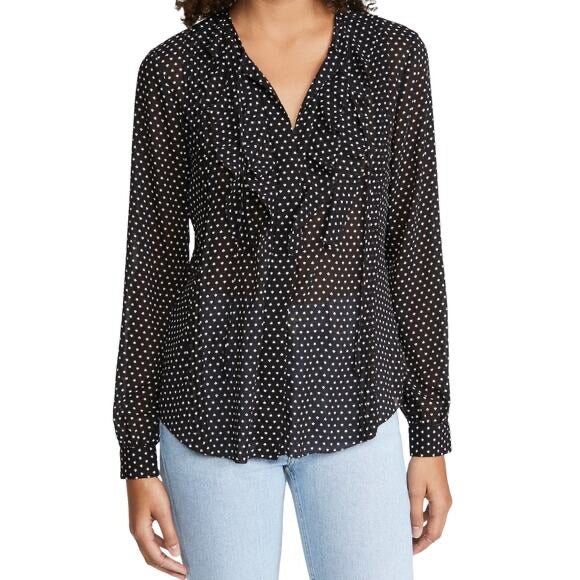 L'AGENCE TABITHA RUFFLE SHEER STAR PRINT BLACK WHITE BLOUSE SIZE SMALL