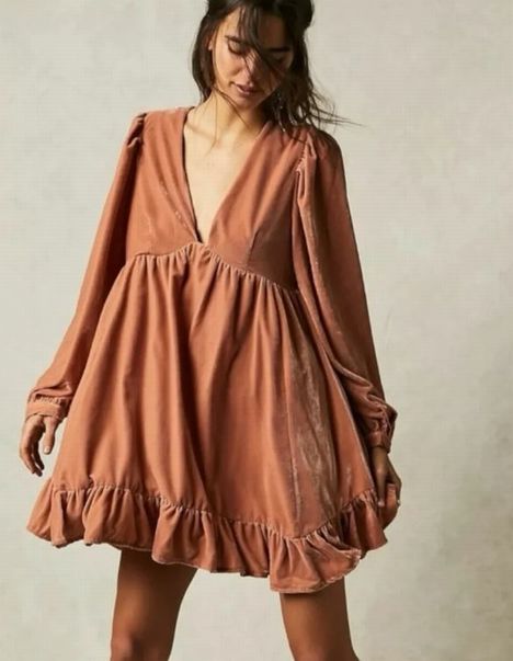 FREE PEOPLE ESTELLA PEACH VELVET MINI DRESS SIZE SMALL