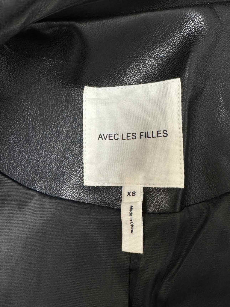 AVEC LES FILLES DOUBLE BREASTED FAUX LEATHER BLACK BLAZER SIZE XS