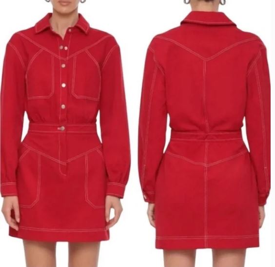 ANTHROPOLOGIE AVEC LES FILLES RED DENIM WESTERN SHIRT DRESS SIZE 8