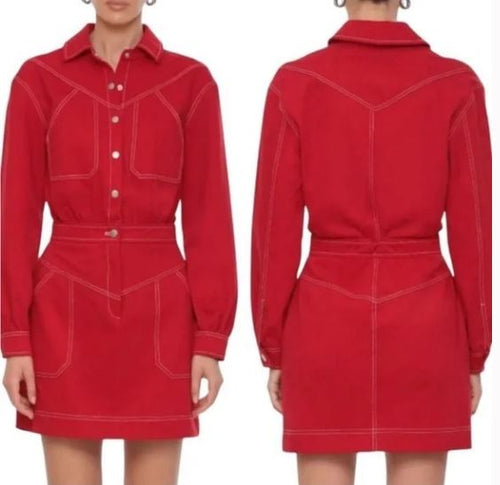 ANTHROPOLOGIE AVEC LES FILLES RED DENIM WESTERN SHIRT DRESS SIZE 8
