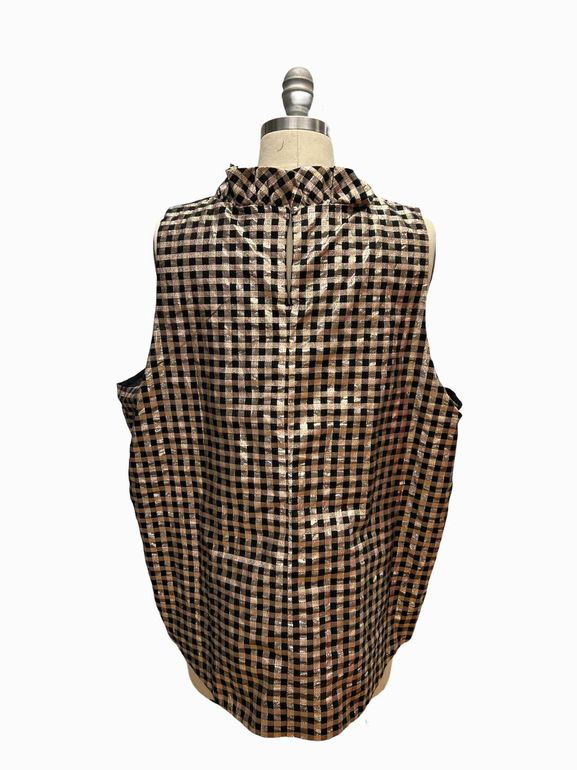 JCREW RUFFLENECK SLEEVELESS TOP IN LUREX CRINKLE GINGHAM SIZE: XXL