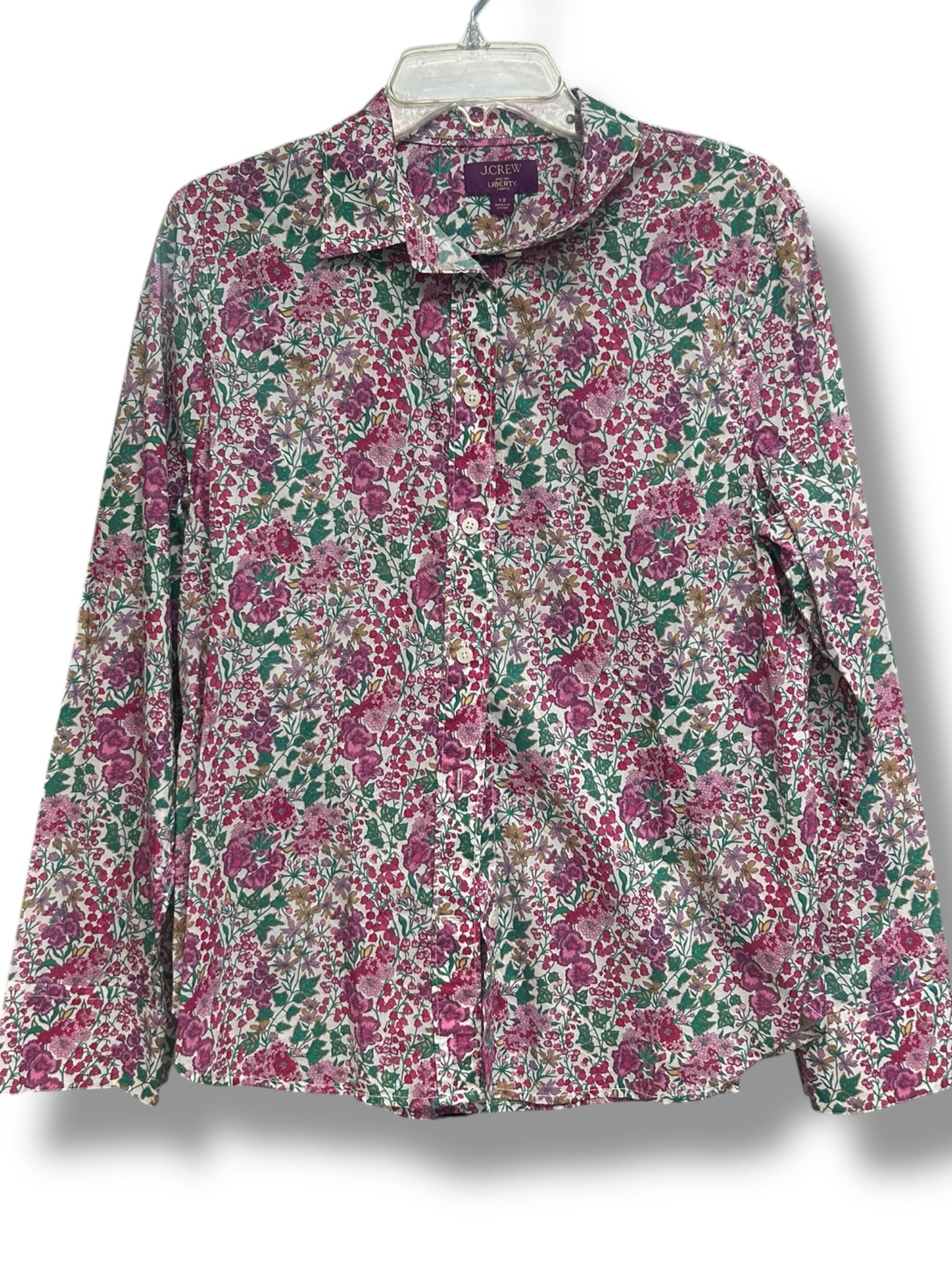 J CREW SLIM FIT SHIRT IN LIBERTY LONDON  EDNA FLORAL PINK FABRIC SIZE 12