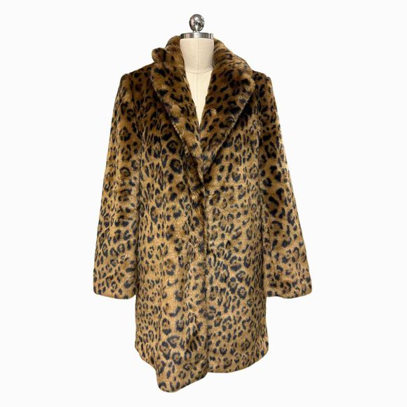 JMCLAUGHLIN SAVINE HIGH COLLAR LEOPARD FAUX FUR JACKET