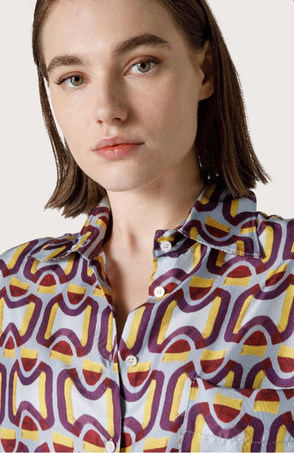 SEVENTY VENEZIA GEOMETRIC PRINT SILK BLOUSE SIZE: M