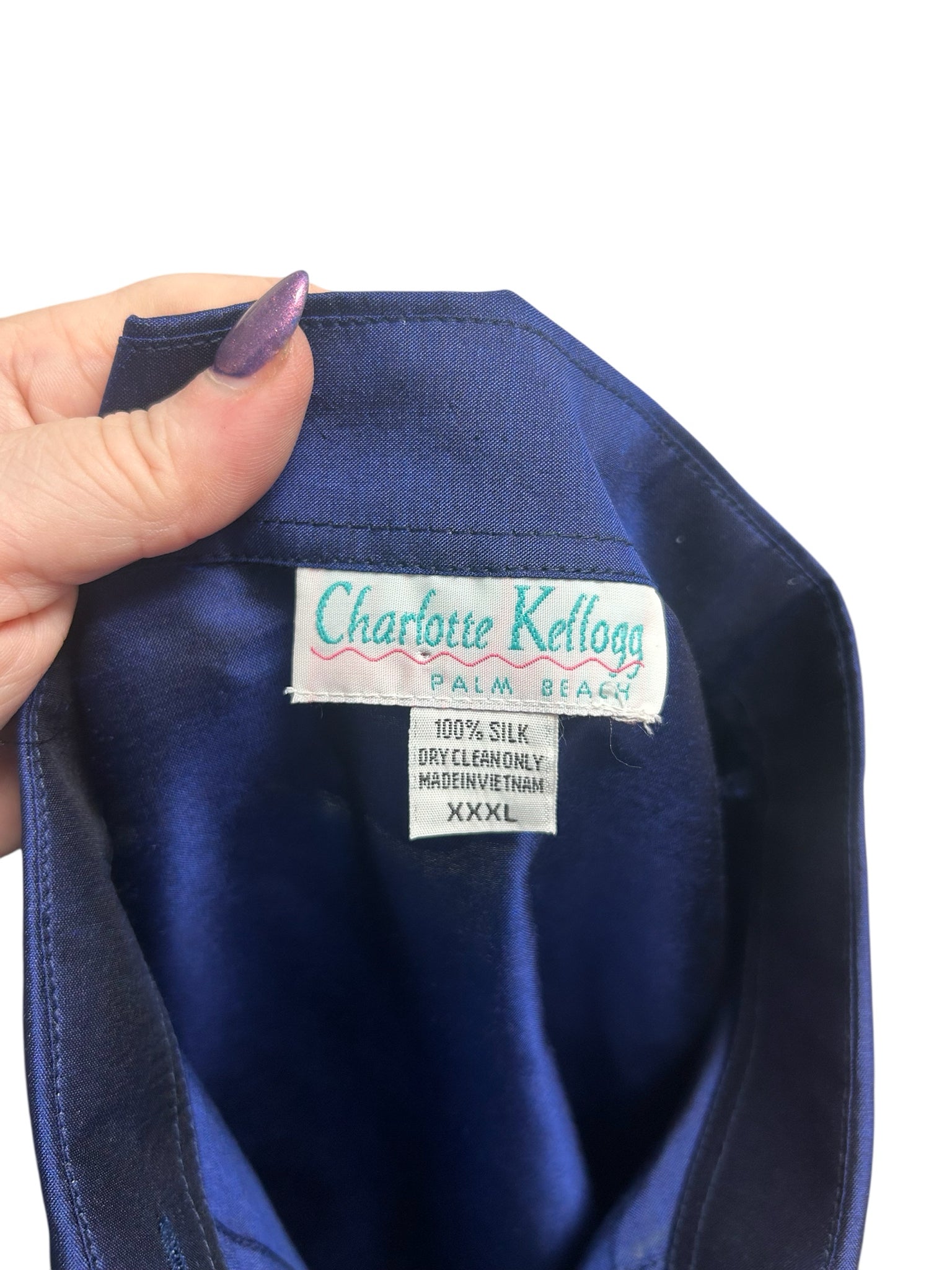 CHARLOTTE KELLOG SILK BARBARA TUNIC BUTTON FRONT SHIRT BLUE SIZE 3XL
