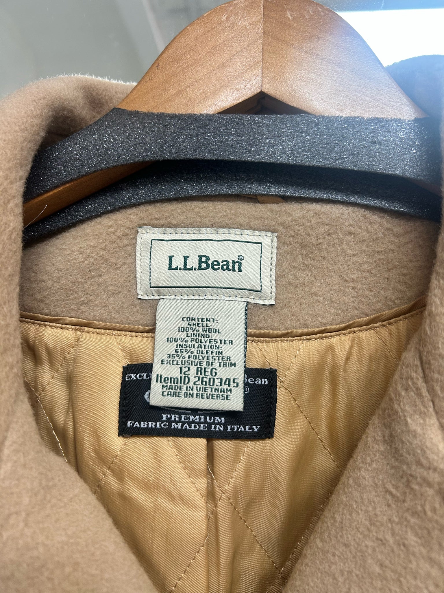 LL BEAN  NEW LAMBS WOOL DOUBLE BREASTED PEA COAT TAN SIZE 12