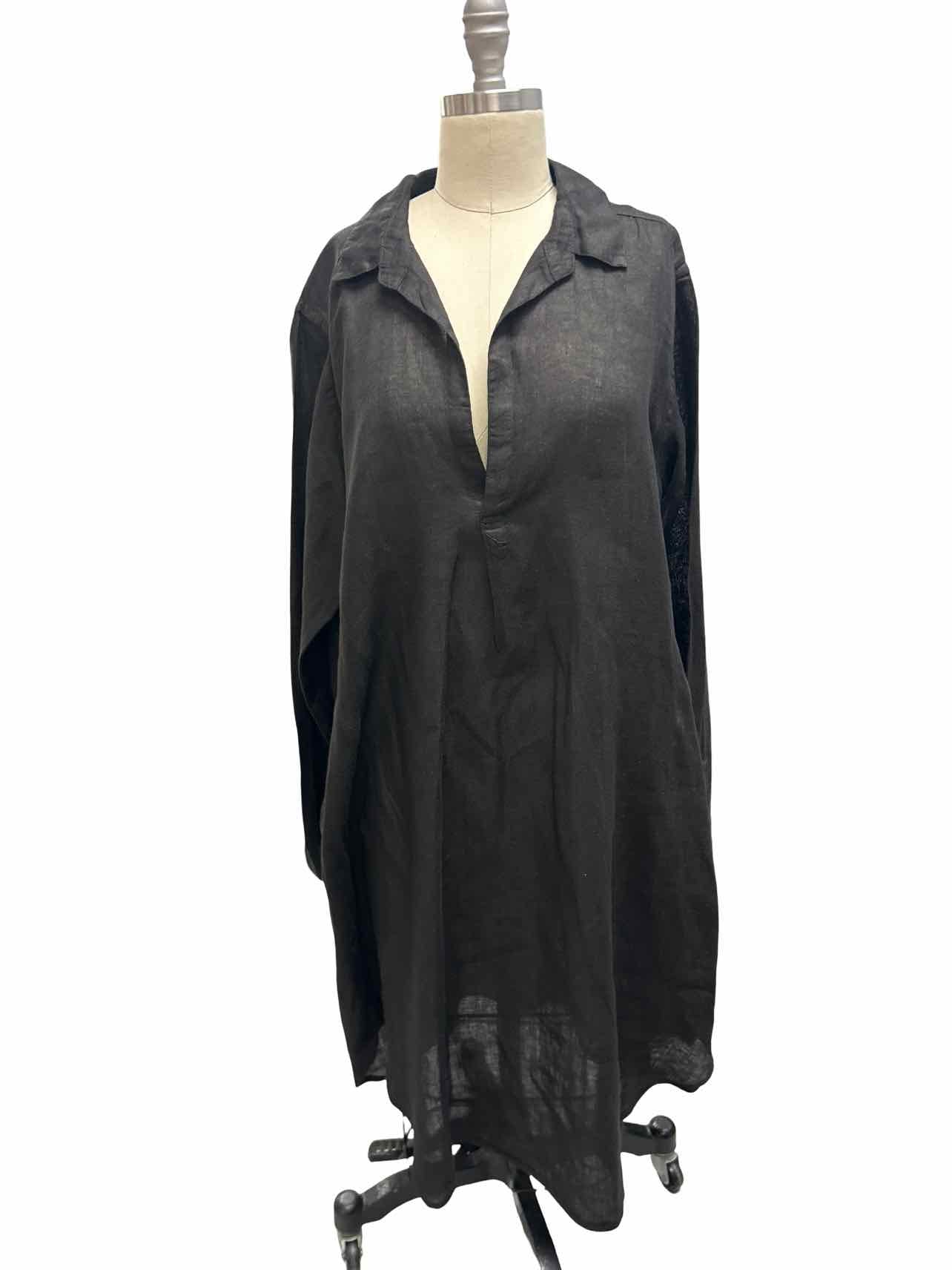CP SHADES SPLIT NECK LINEN DRESS LS SIZE: M - Black / Medium CP SHADES SPLIT NECK LINEN DRESS LS SIZE: M - Black / Medium