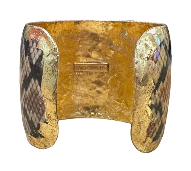EVOCATEUR PYTHON PATTERN 22K GOLD LEAF WIDE CUFF BRACELET