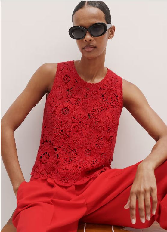 ANTHROPOLOGIE ME+EM ASYMMETRIC CROCHET RED VEST TANK TOP SIZE 2