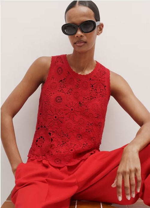 ANTHROPOLOGIE ME+EM ASYMMETRIC CROCHET RED VEST TANK TOP SIZE 2