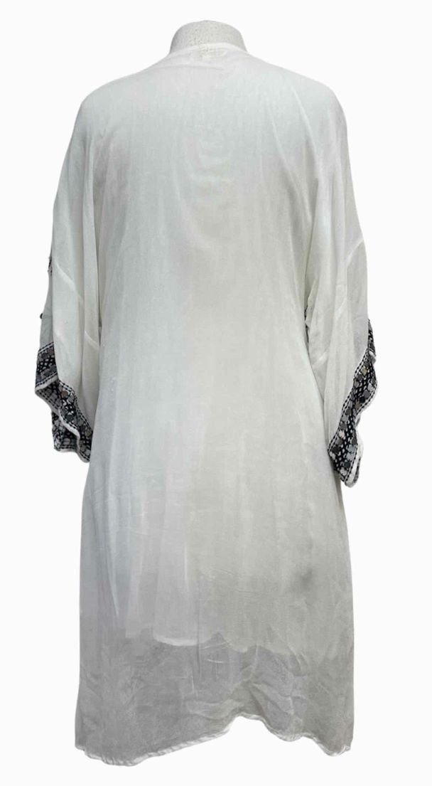 RUBY YAYA ALICANTE SEQUIN EMBELLISHED WHITE/BLACK TUNIC TOP SIZE S