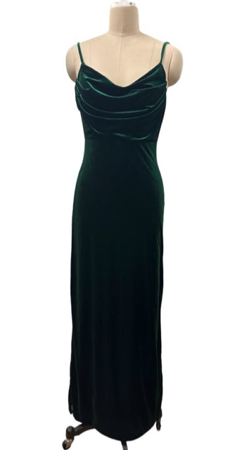 REVELRY SKYE EMERALD GREEN VELVET HIGH SLIT MAXI DRESS SIZE 6