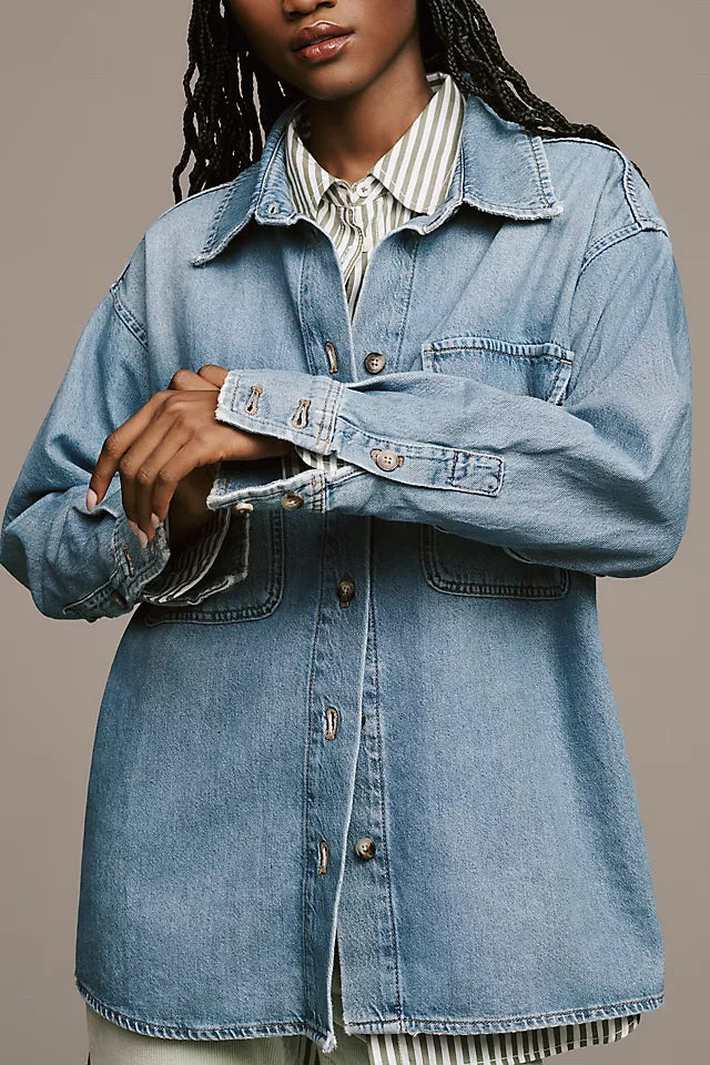ANTHROPOLOGIE PILCRO DENIM OVERSIZED BUTTON UP SHACKET SIZE 1X