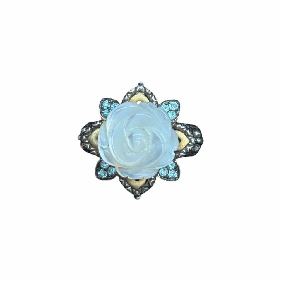 BARBARA BIXBY TOPAZ STERLING SILVER & YELLOW GOLD FLOWER RING SIZE 8