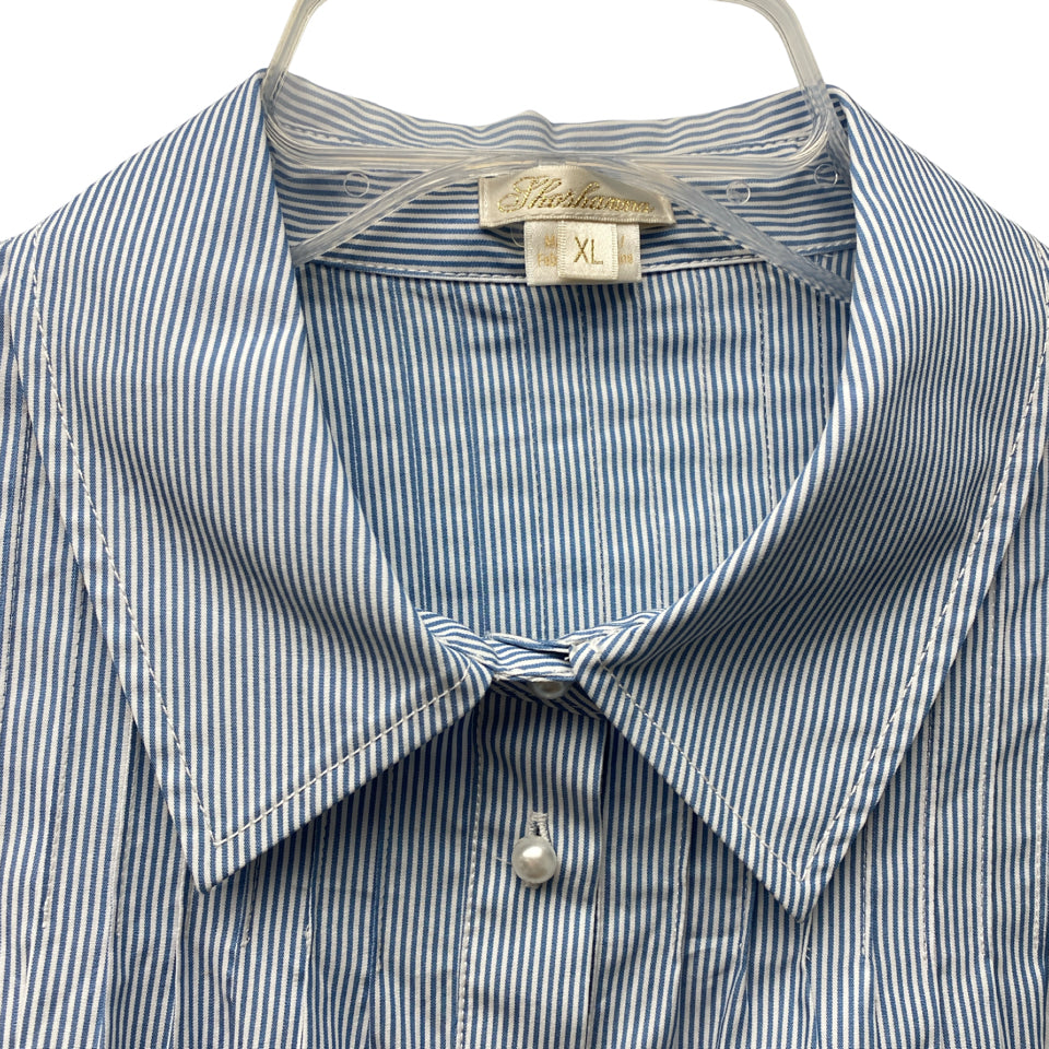 SHOSHANNA CATE EMBROIDERED PLEATED PEARL BUTTON DOWN TOP XL