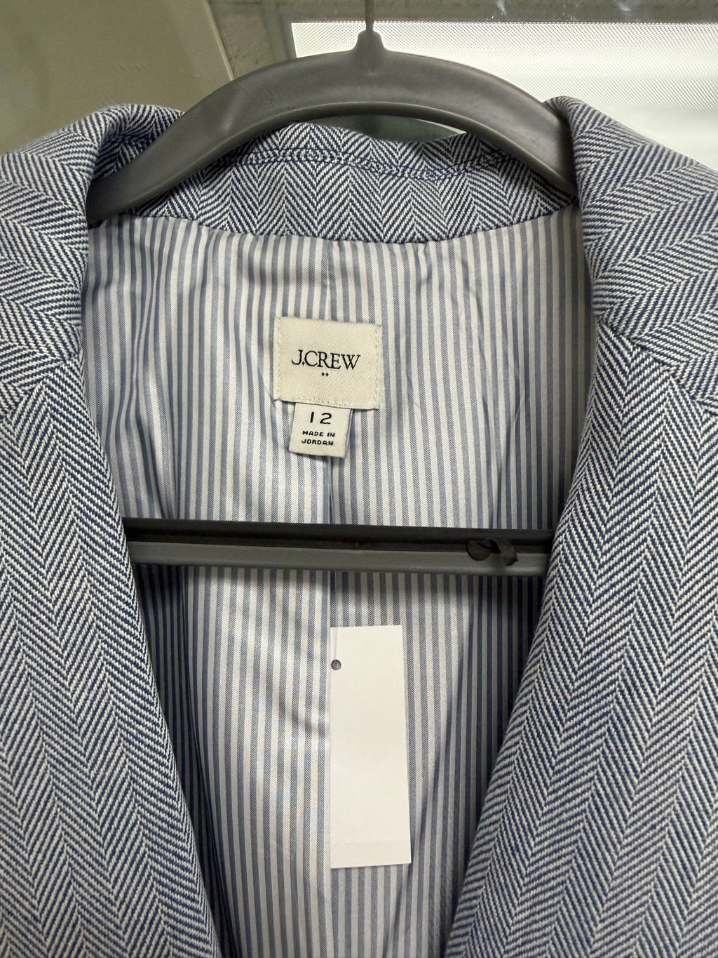 NWT J.CREW FACTORY COTTON HERRIGBONE LIGHT BLUE BUTTON BLAZER SIZE 12