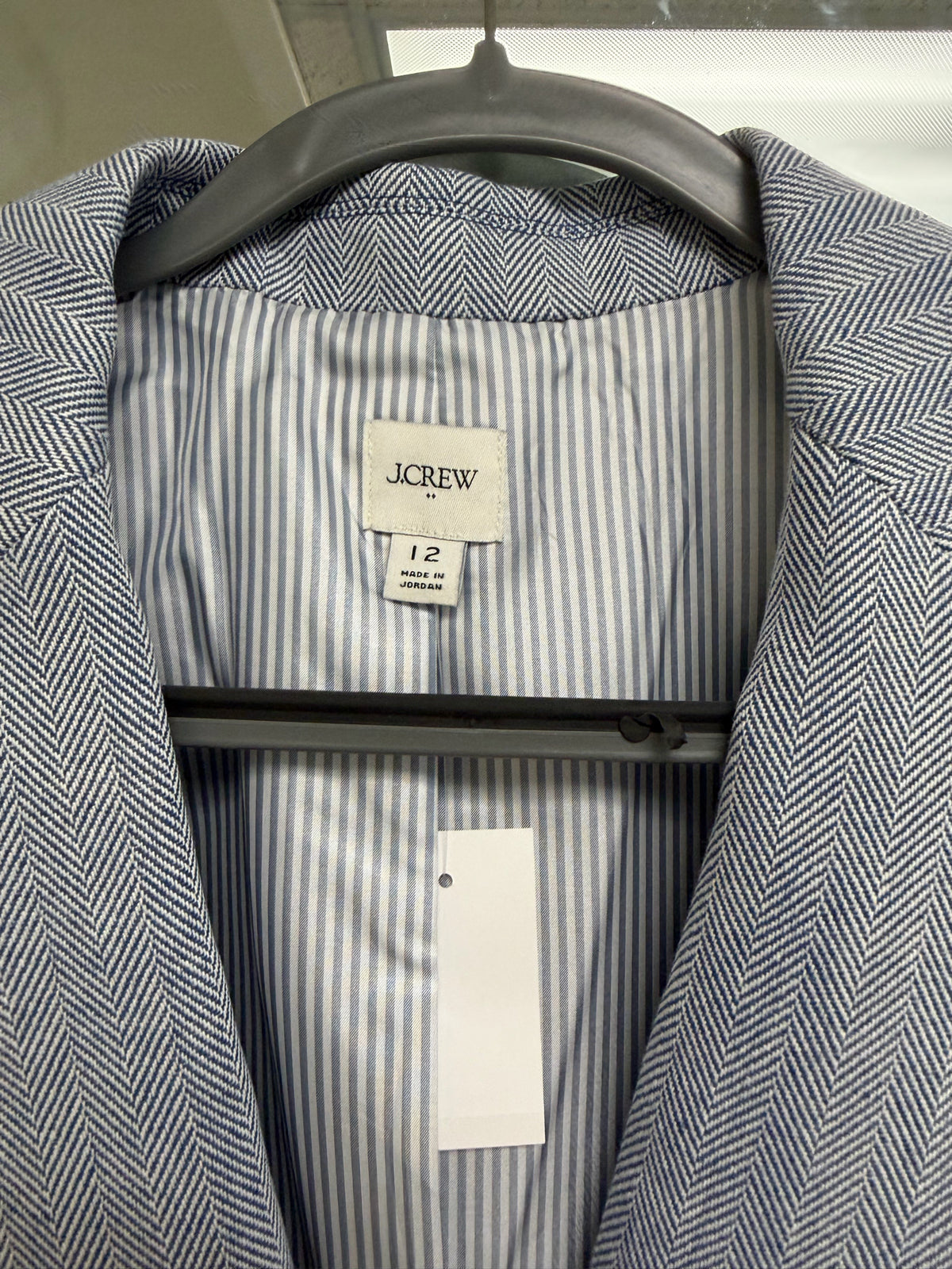 NWT J.CREW FACTORY COTTON HERRIGBONE LIGHT BLUE BUTTON BLAZER SIZE 12