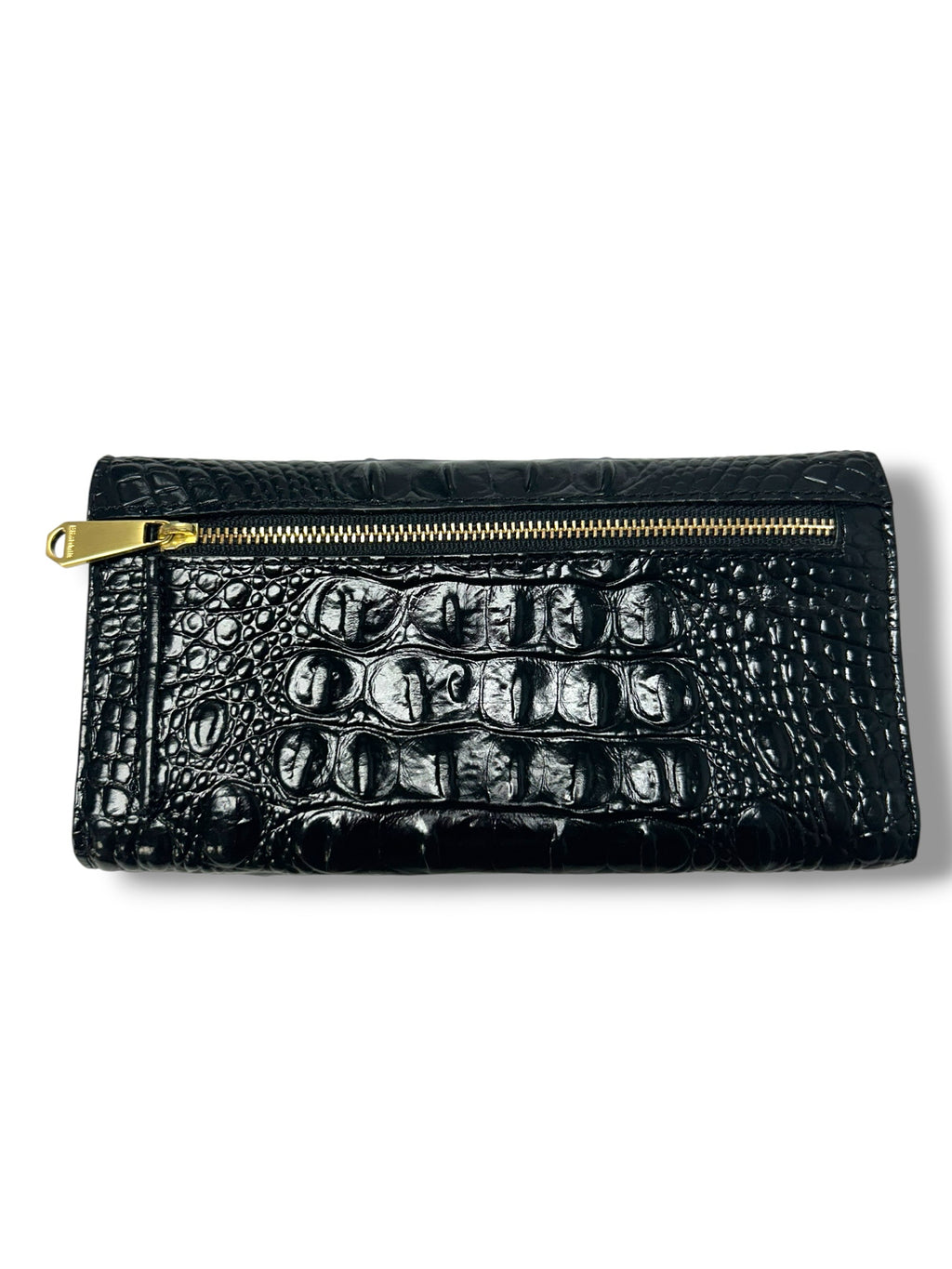 BRAHMIN CORDELIA BLACK CROC EMBOSSED FOLD OVER WALLET IN BLACK MELBOURNE