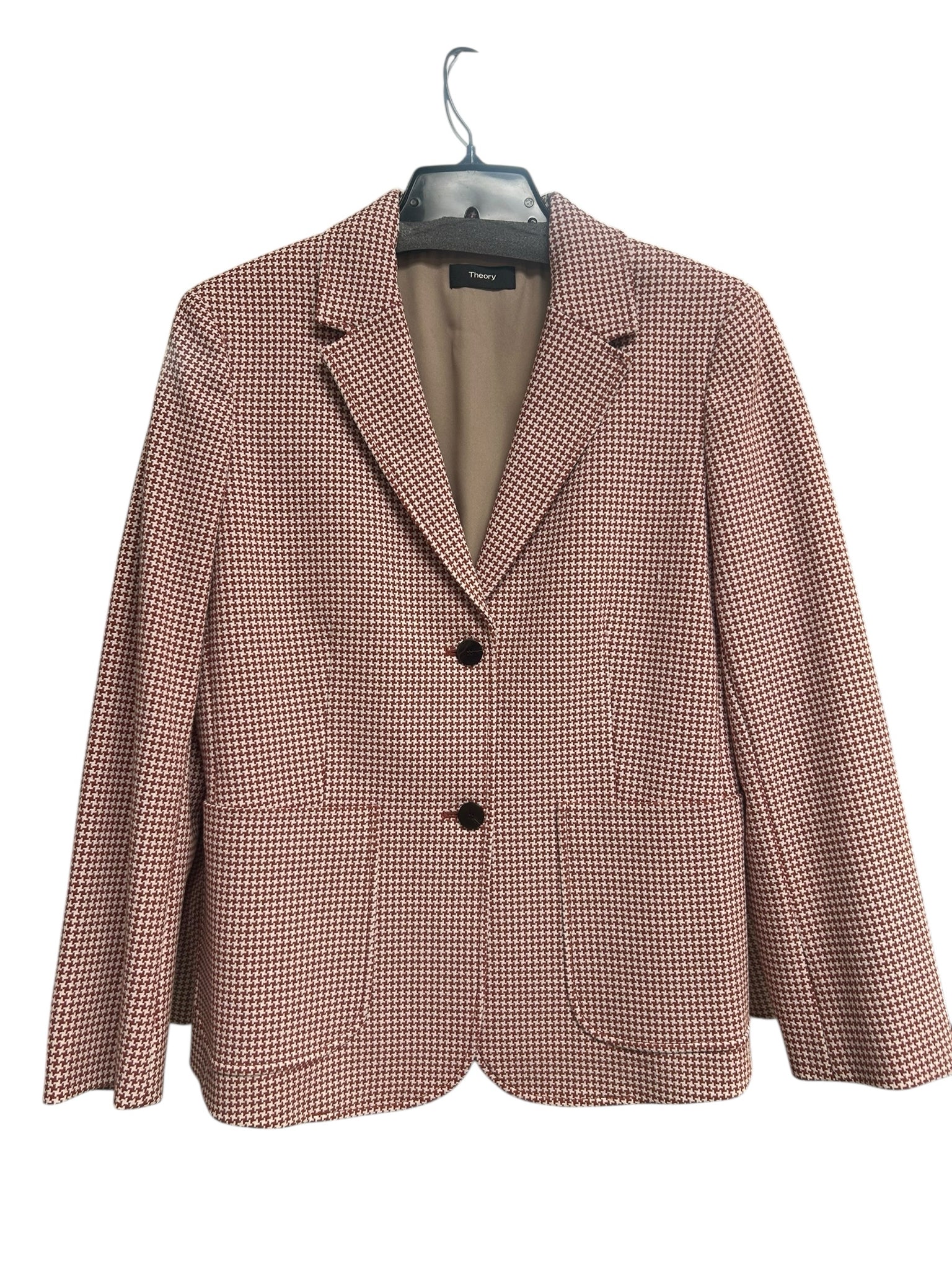 THEORY HOUNDSTOOTH BLAZER BURNT UMBER & WHITE WITH NOTCHED LAPELS SIZE 8