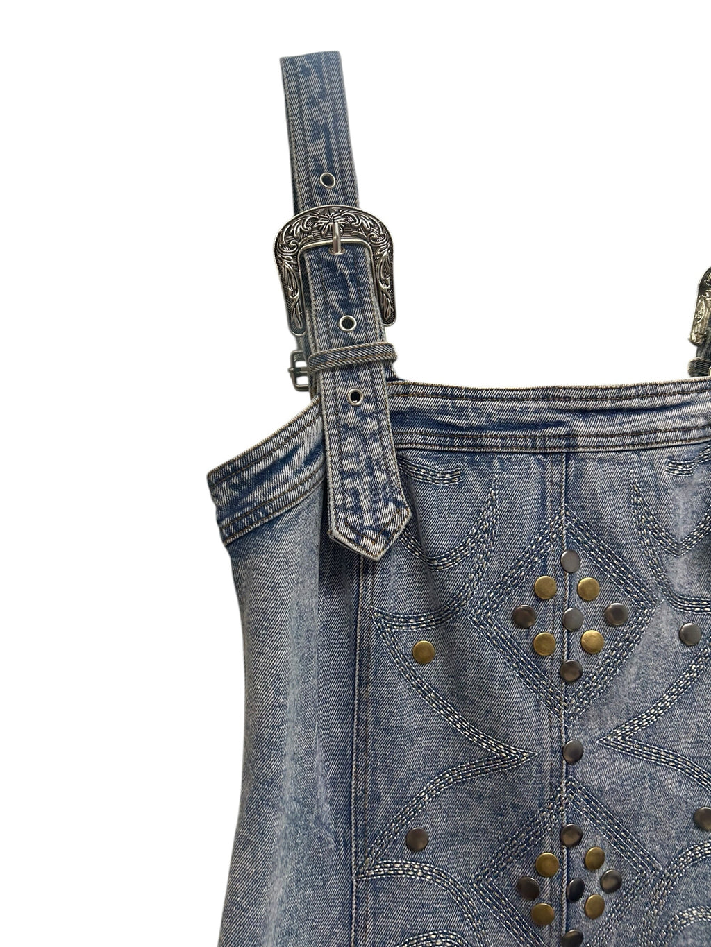 BUCKLE BLUE B MEDIUM WASH STUDDED WESTERN MINI DRESS SIZE MEDIUM