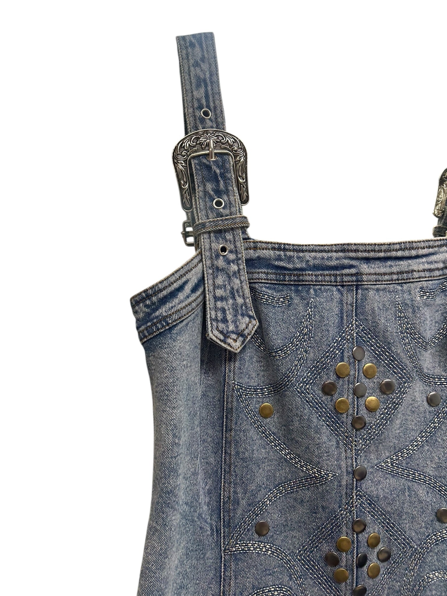 BUCKLE BLUE B MEDIUM WASH STUDDED WESTERN MINI DRESS SIZE MEDIUM