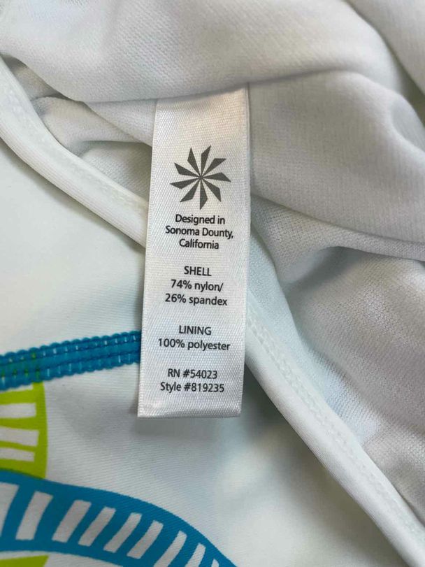ATHLETA NWT! LYCRA ONE PIECE RACERBACK WHITE/BLUE SWIMSUIT SIZE LT