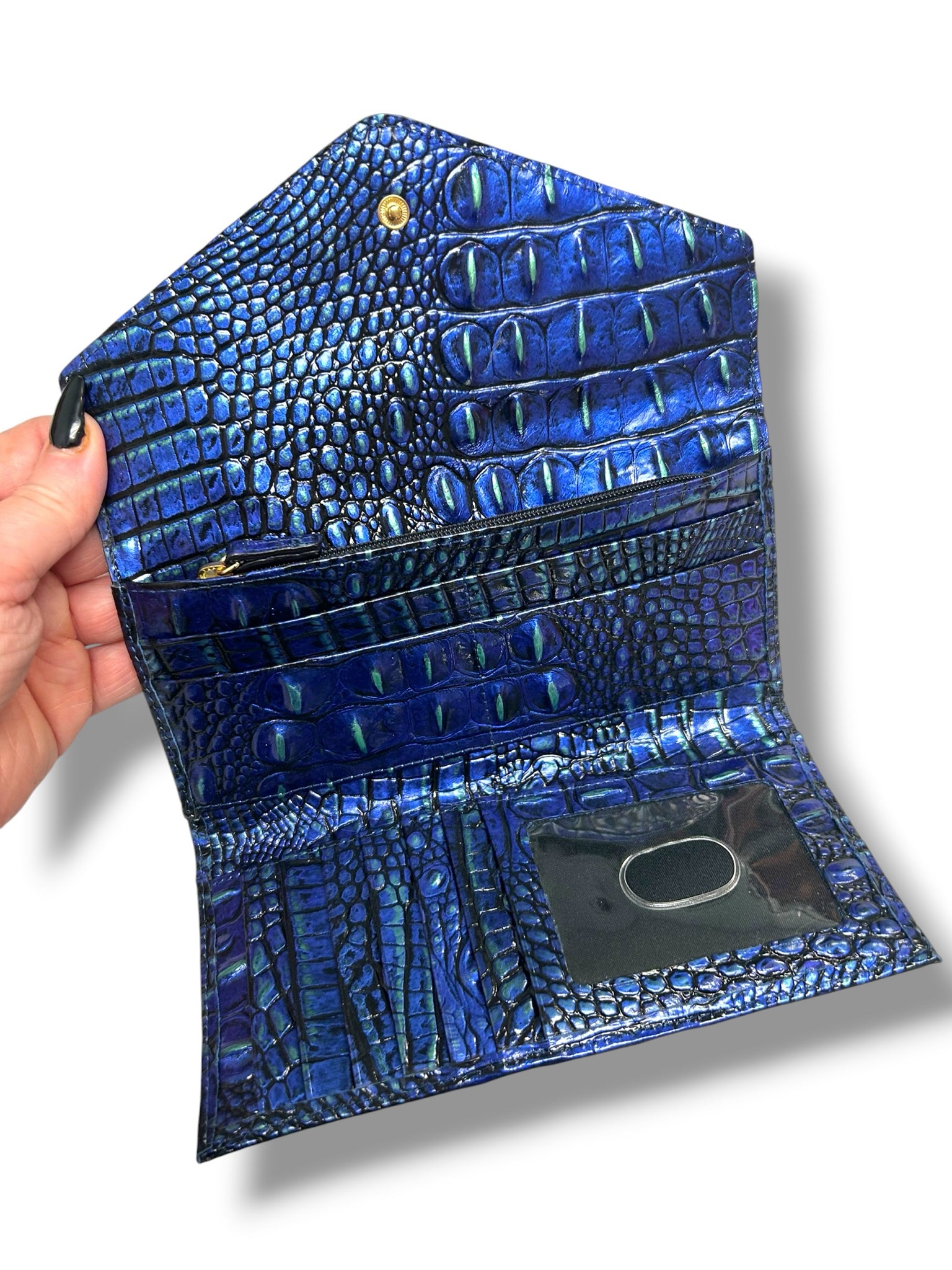BRAHMIN MIRAGE MELBOURNE FLAP BLUE CROC EMBOSSED WALLET