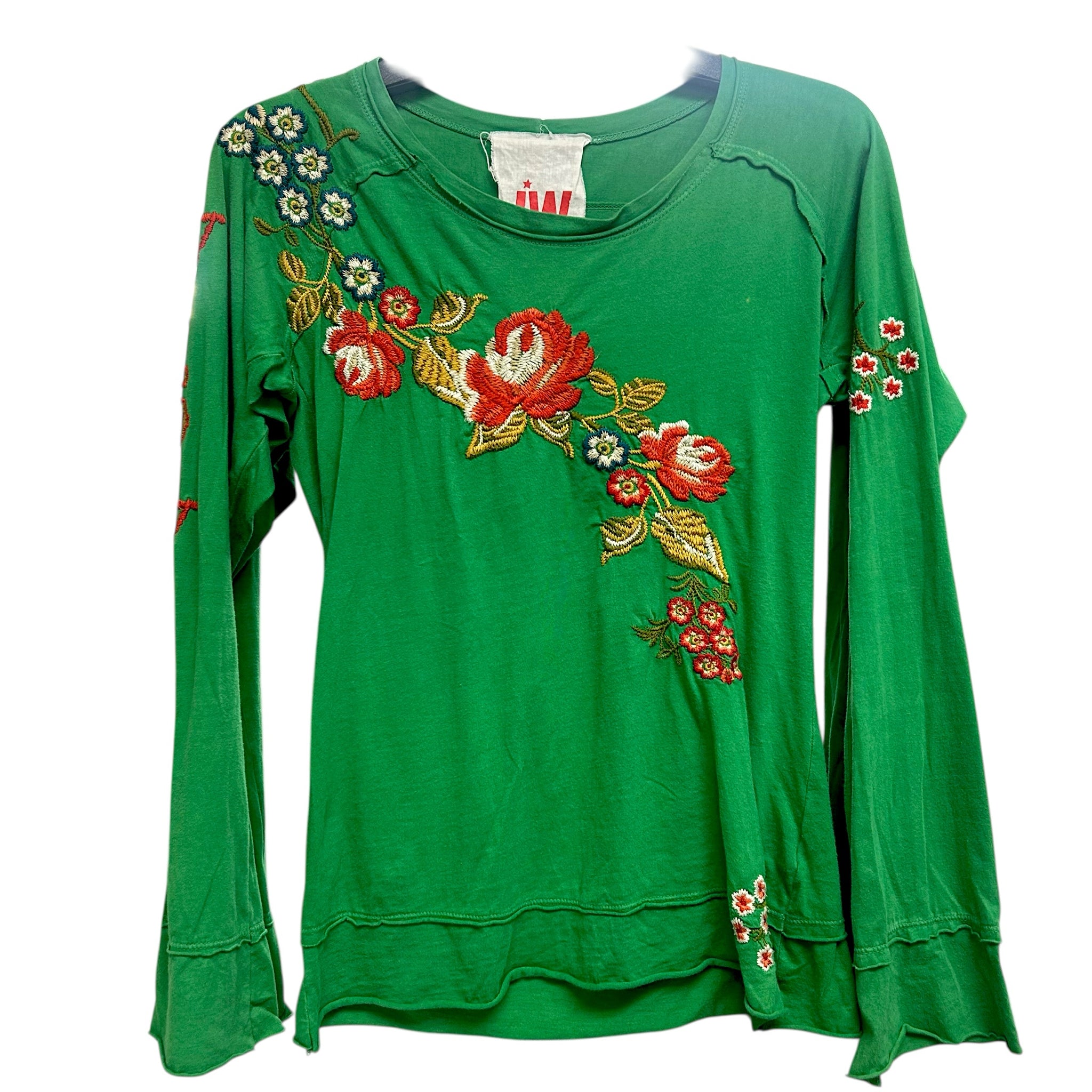 JOHNNY WAS LOS ANGELES FLORAL EMBROIDERED WILD WEST GREEN TOP SIZE SMALL