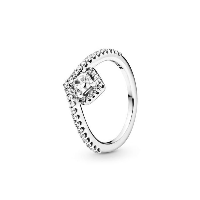 PANDORA GENUINE SQUARE SPARKLE WISHBONE RING 7.5