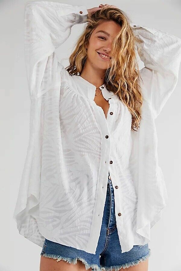 FREE PEOPLE NWT! CAN'T STOP DREAMING WHITE TEXTURED TUNIC TOP SIZE L