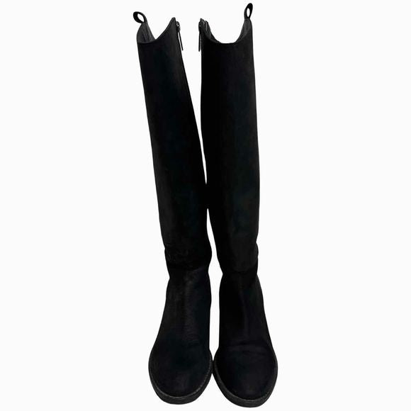 DUOBOOTS SUEDE FEEL LEATHER TALL ZIP BLACK BOOT SLIM CALF 38CM SIZE 38