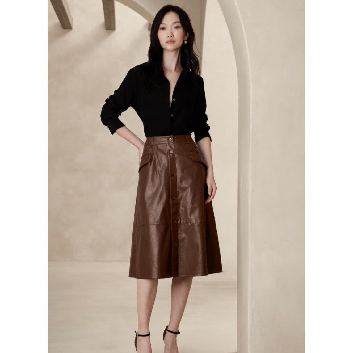BANANA REPUBLIC NWT VEGAN LEATHER MIDI SKIRT IN BORDEAUX KISS SIZE 14