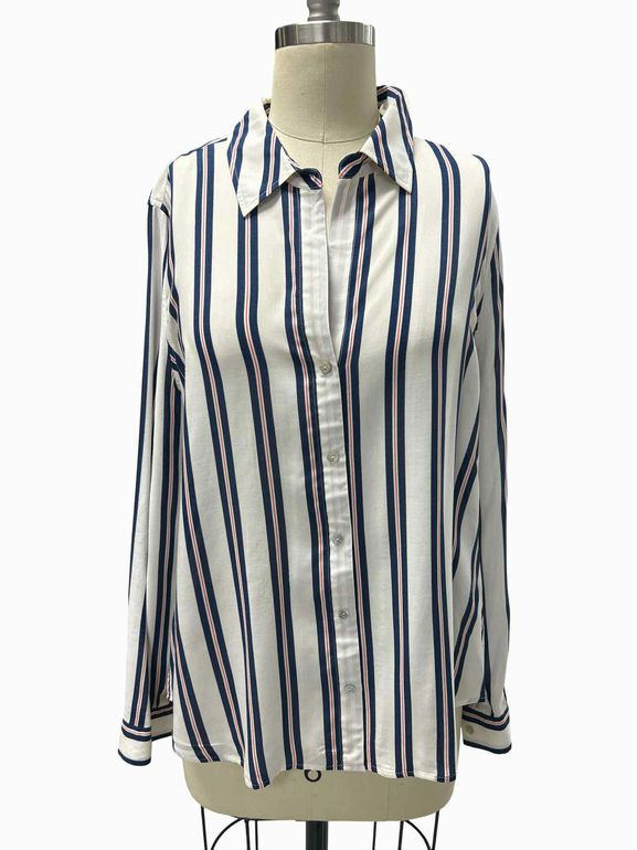 L'AGENCE  HOLLY MULTI-STRIPE BLOUSE SIZE: L