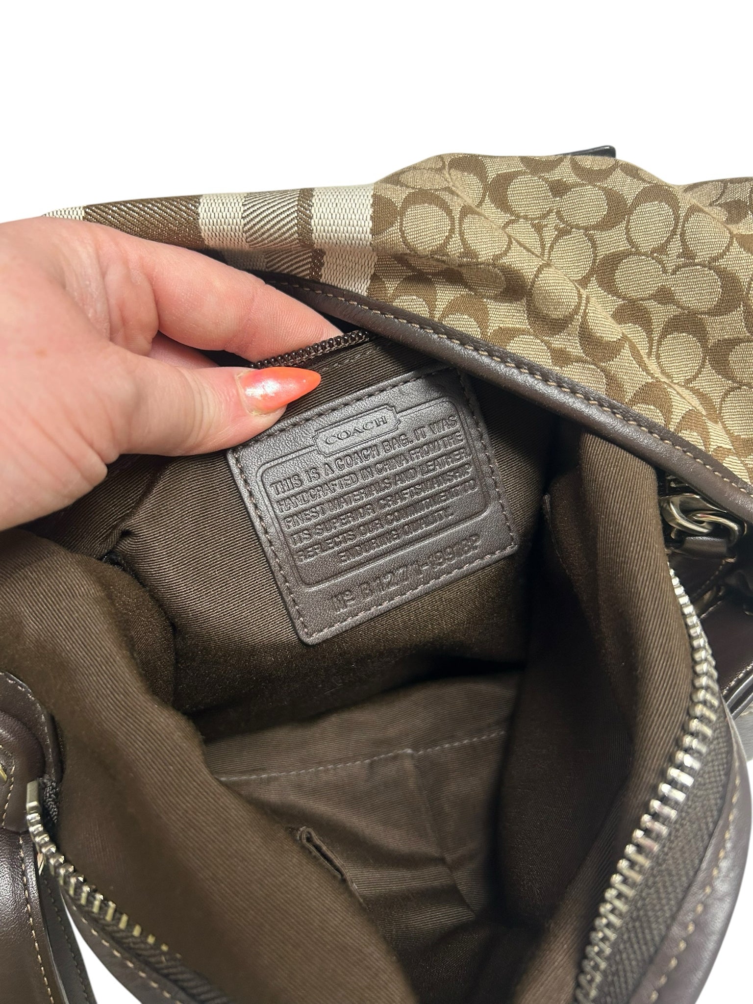 COACH LEGACY SIGNATURE STRIPE SHOULDER BROWN LOGO PRINT PURSE 19918P