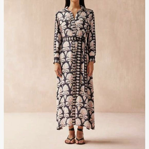 ANTHROPOLOGIE OMIKA PALMA SHIRT DRESS MAXI IN MIKA CAVIAR SIZE: XL