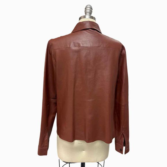 WORTH 100% LEATHER PERFORTED BUTTON UP BROWN SHIRT SIZE S