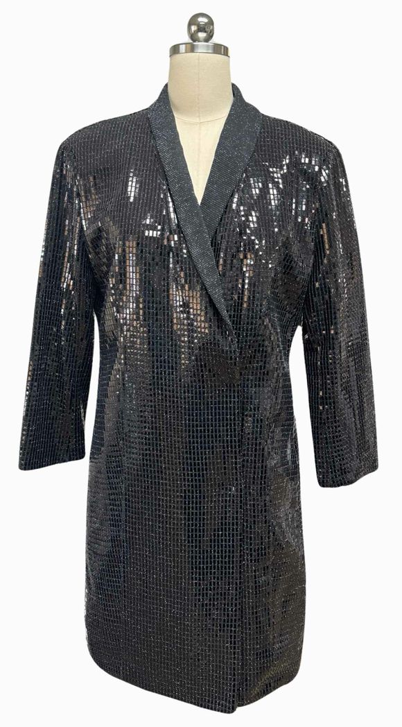 ENGLISH FACTORY SHIMMER TUXEDO BLACK BLAZER DRESS SIZE L