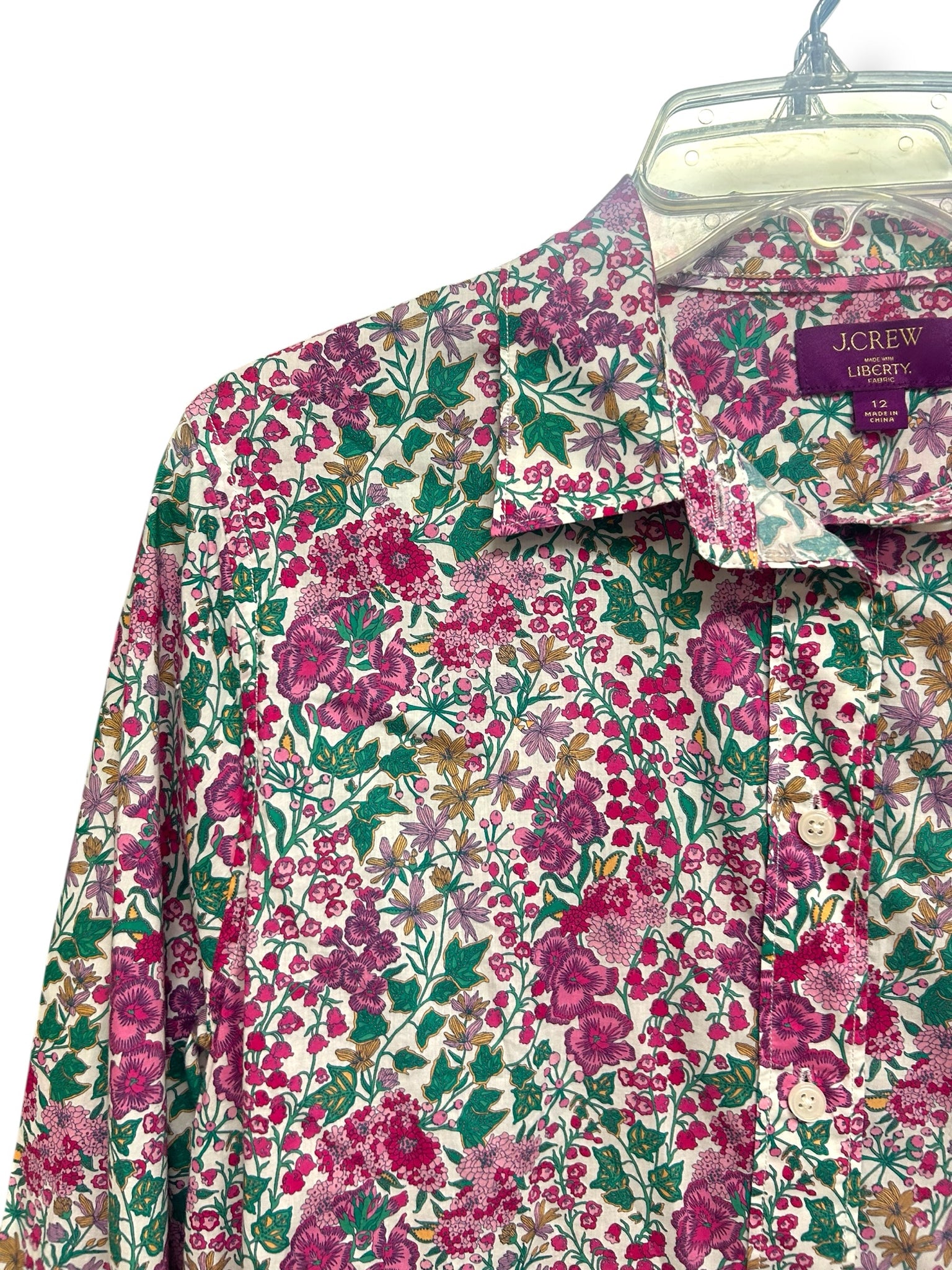 J CREW SLIM FIT SHIRT IN LIBERTY LONDON  EDNA FLORAL PINK FABRIC SIZE 12