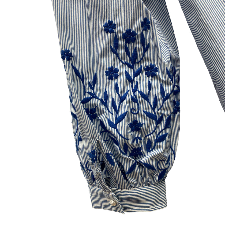 SHOSHANNA CATE EMBROIDERED PLEATED PEARL BUTTON DOWN TOP XL